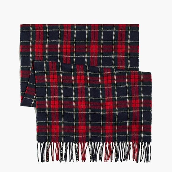 New! J Crew Red Navy Blue Holiday Royal Tartan Plaid Scarf NWT - Picture 2 of 3